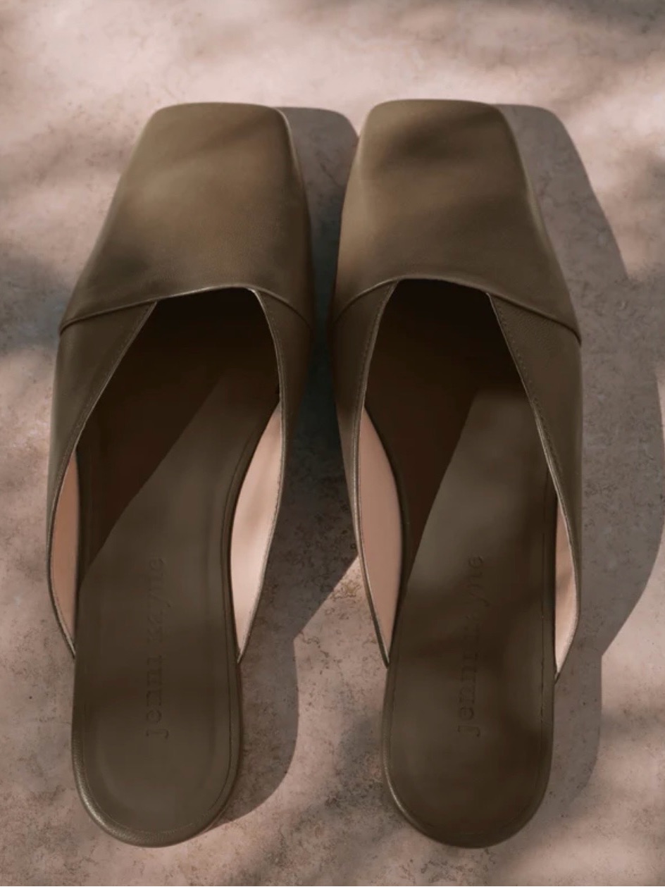 New Jenni Kayne Leather Square-Toe Slide Mule In Olive